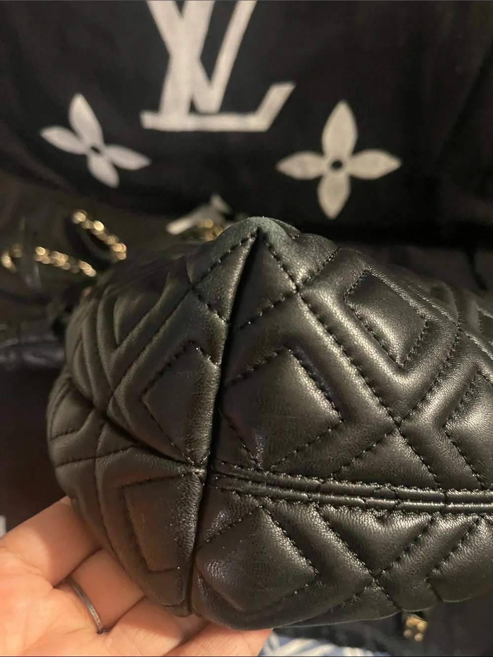 Tory Burch Quilted Black Leather Tote with Chain Handles